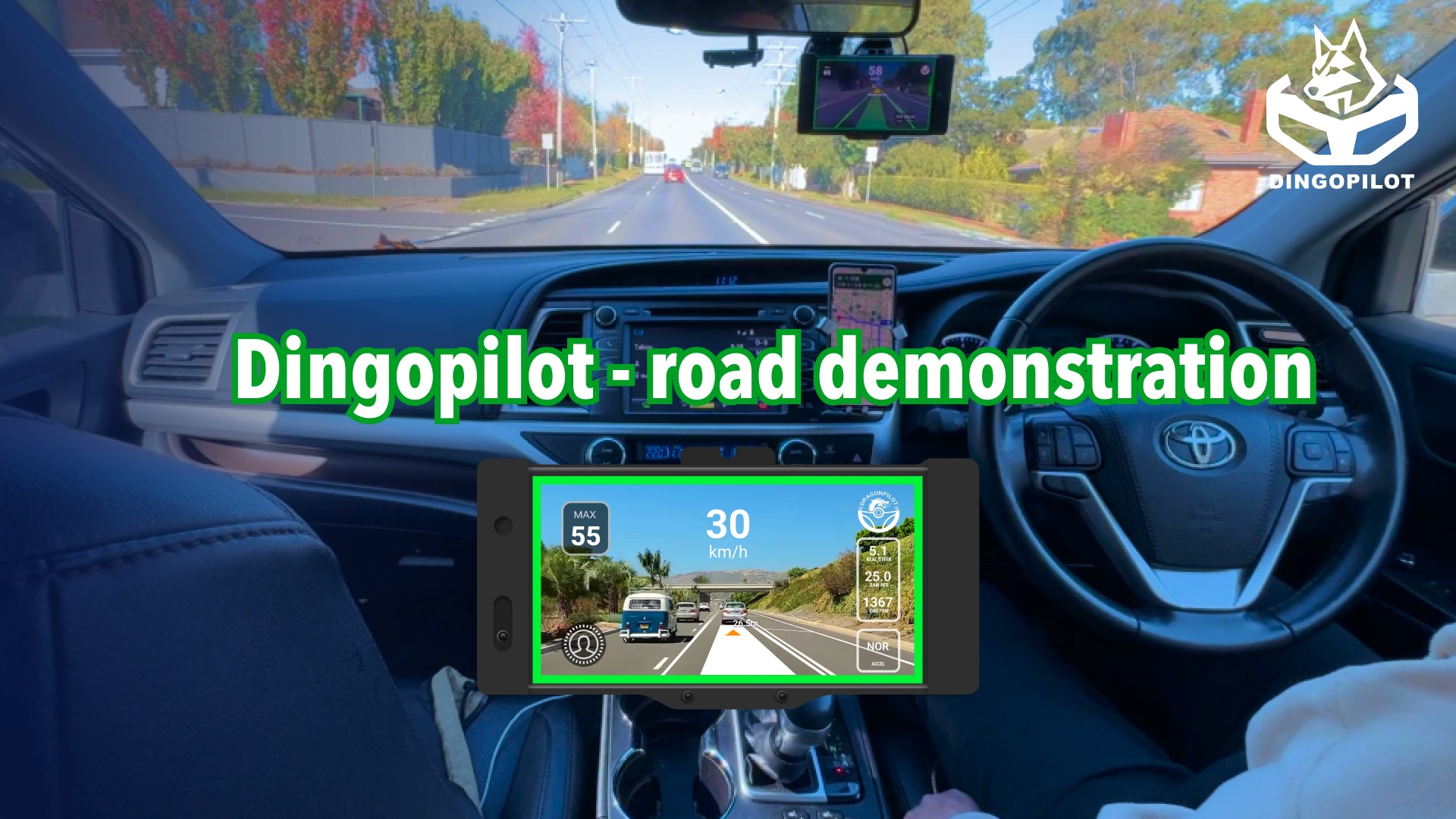 Load video: Dingopilot has the capability to drive for hours without the need for the driver to reengage the gas, brake, and wheel. Demo including - Lane Change Assist - Speed Adjust - Automated Lane Centering - Stop &amp; Go 